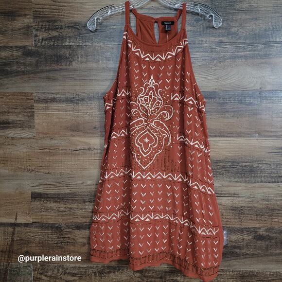 Forever 21 Chiffon Slip Dress L Embellished Beaded Boho Western Southwestern NWT - Picture 1 of 9